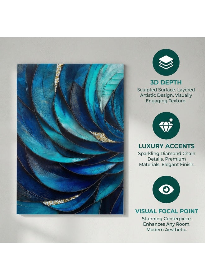 60x80cm Diamond Chain Abstract Art Wall Hanging – Blue Wave Texture Modern Luxury Decor for Living Room & Bedroom - Image 2